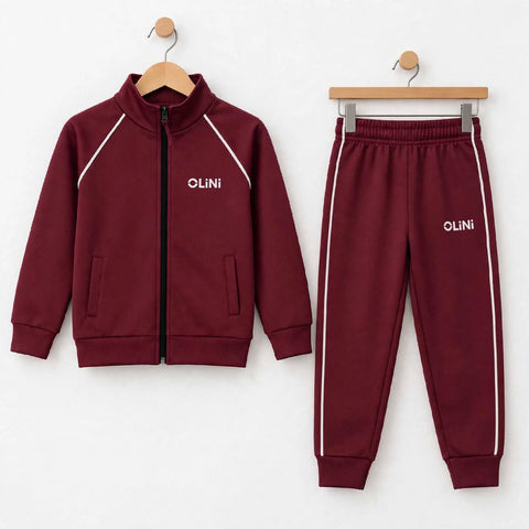 Kids Polyester Fleece Track Suit – Maroon | Warm & High-Quality - OLINI