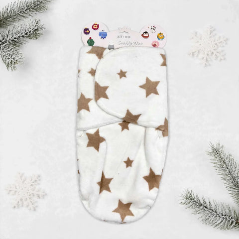 Imported Plush Fleece Newborn Adjustable Swaddle Wrap – Brown Star | Soft Infant Baby Wrap 19×13 Inches