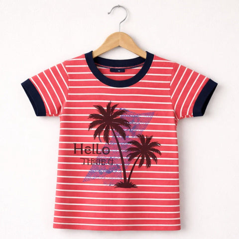 GT - Short Sleeve - Round Neck - T-Shirt - Red - Tree Summer