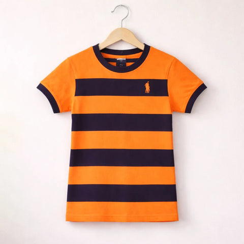RL - Short Sleeve - Round Neck - T-Shirt - Orange & Navy