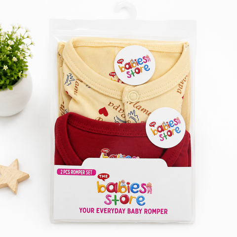 Close Feet Rompers - Pack of 2 - Maroon & Skin - Mama Papa - TBS