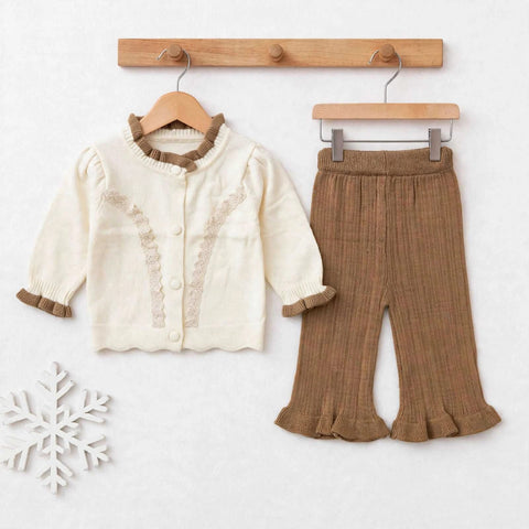 Imported Wool Baby Suit Set – Buttoned Shirt & Trouser Cream Lace | Winter Clothing Set | 0–2 Years