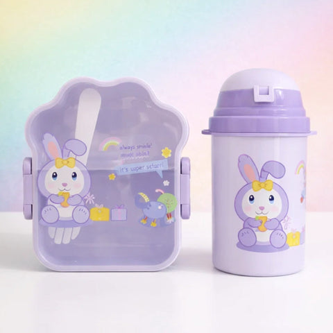2 Pieces - Star Lunch Box & Water Bottle - Gift Set - Kitty - Purple