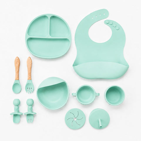 Silicone Baby Cutlery Set - 9 Pieces - Light Green