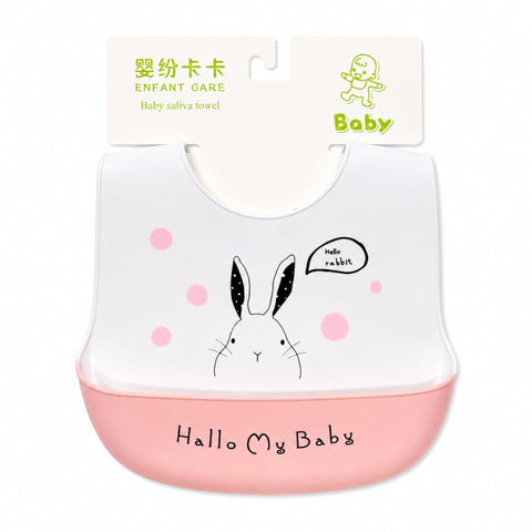 Silicone Container Bib - Pink - Rabbit