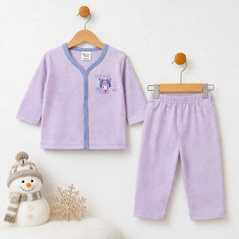 Terry Baby Night Suit – Purple | Winter Nightwear 3 Months–6 Years