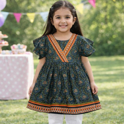 P&P - Short Sleeve - Frock - Grey - Printed Floral