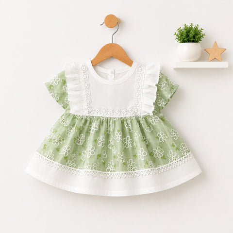 Infant Frock Set - 2 Pieces - Floral - Green