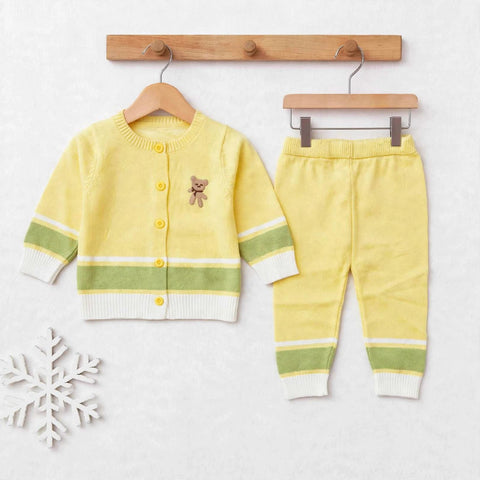 Imported Wool Baby Suit Set – Buttoned Shirt & Trouser Yellows Lines | Winter Clothing Set | 0–2 Years
