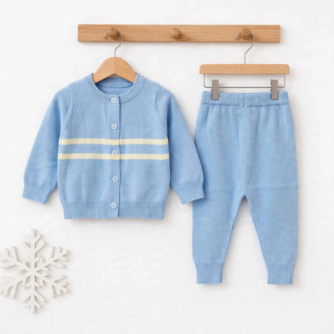 Imported Wool Baby Suit Set – Buttoned Shirt & Trouser Blue Stripe | Winter Clothing Set | 0–2 Years