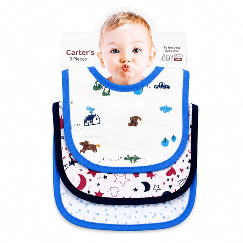 Carte - Pack of 3 -  Printed Bibs - Blue - Car