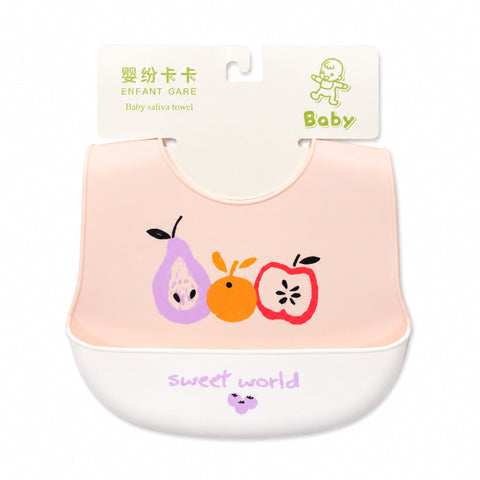 Silicone Container Bib - Pink - Fruits
