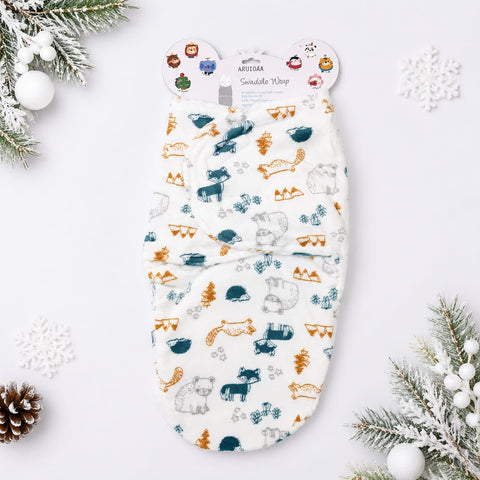 Imported Plush Fleece Newborn Adjustable Swaddle Wrap – Grey Fox | Soft Infant Baby Wrap 19×13 Inches