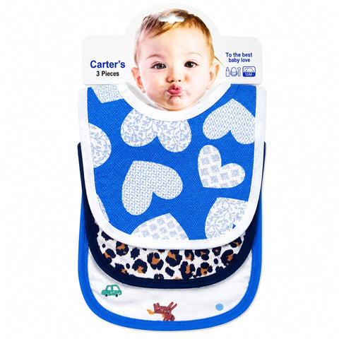Carte - Pack of 3 -  Printed Bibs - Blue - Hearts