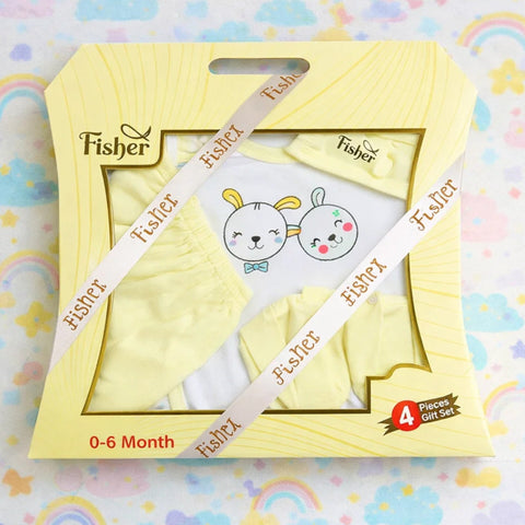 Fisher - Cotton Interlock - 4 Pieces - Yellow - Cats - Starter Pack Box