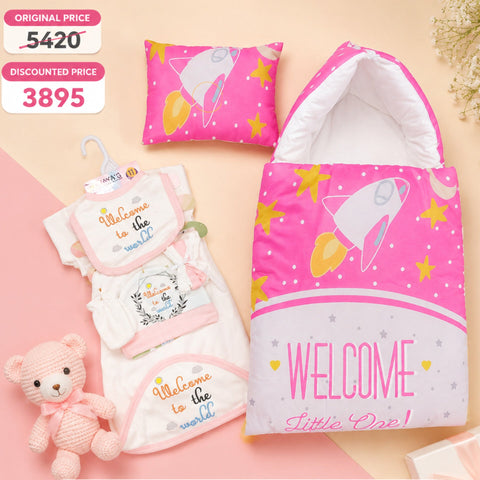 Newborn Welcome Bundle - Pink Welcome Starter Set & Carry Nest