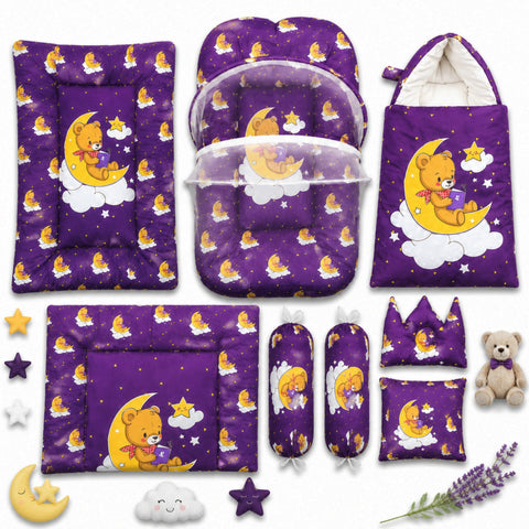 8 Pieces - Cotton Bedding Set - Purple - Moon & Bear - 26