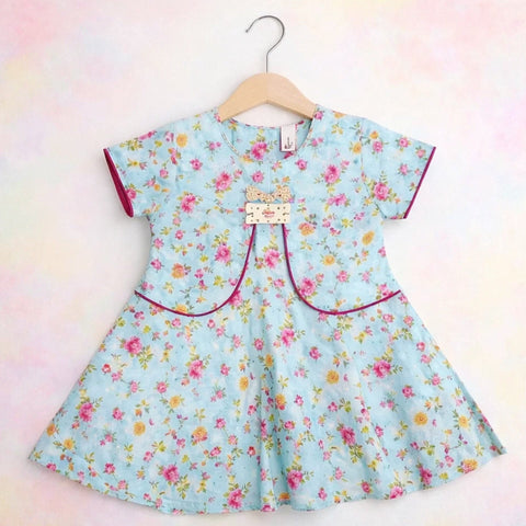P&P - Short Sleeve - Frock - Blue - Bow Floral