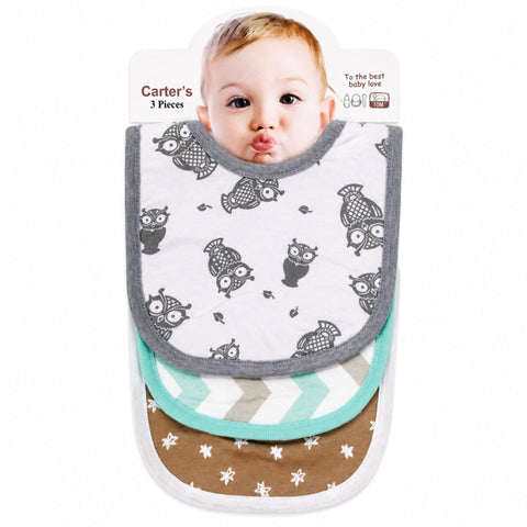 Carte - Pack of 3 -  Printed Bibs - Grey - Owls