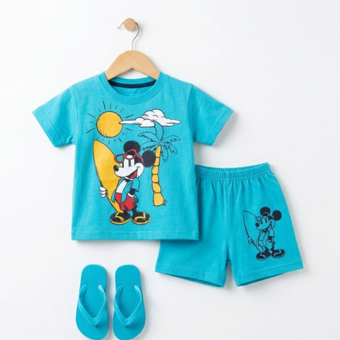Cotton Jersey T-Shirt & Shorts - Blue - Mickey