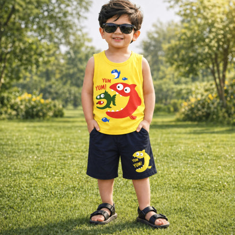 Cotton Jersey - Sando & Short - Neon Green - Shark