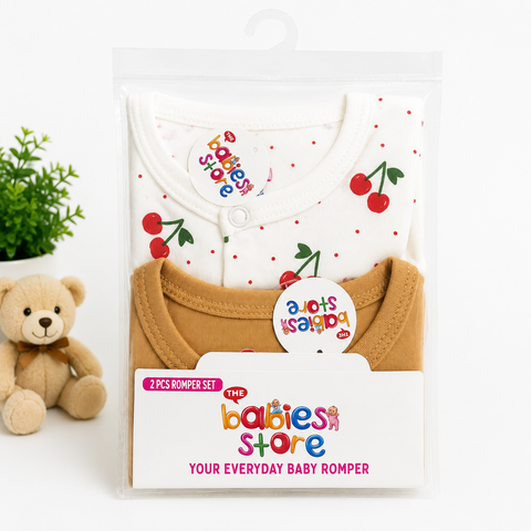 Close Feet Rompers - Pack of 2 - Brown & White - Cherry - TBS