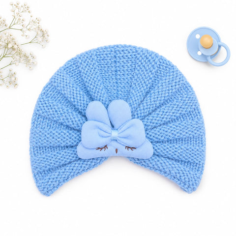 Baby Winter Turban Cap Blue | Soft Knitted Warm Hat for 6 to 12 Months