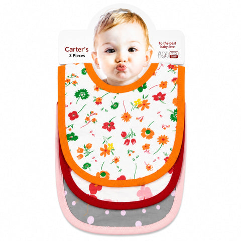 Carte - Pack of 3 -  Printed Bibs - Orange - Floral