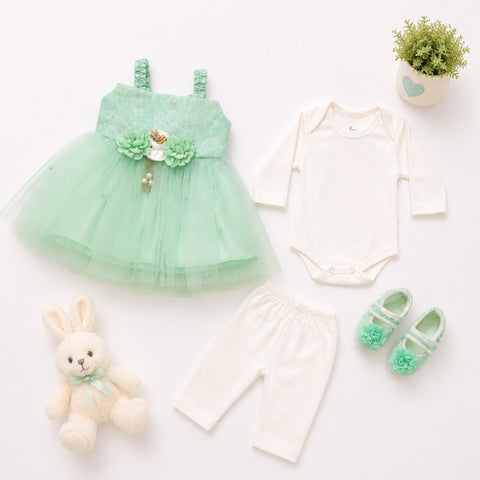 HY - 5 Pieces - Starter Set Box - Three Flowers - Plain - Green