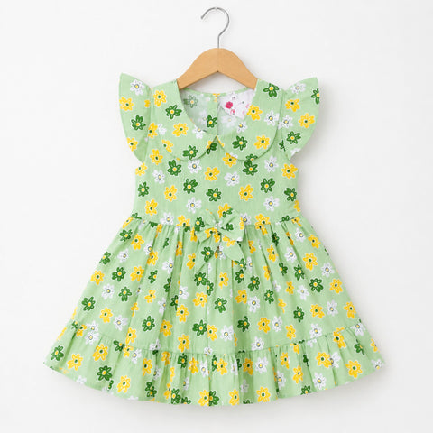 PR - Printed Frock - Green - Colorful Flowers