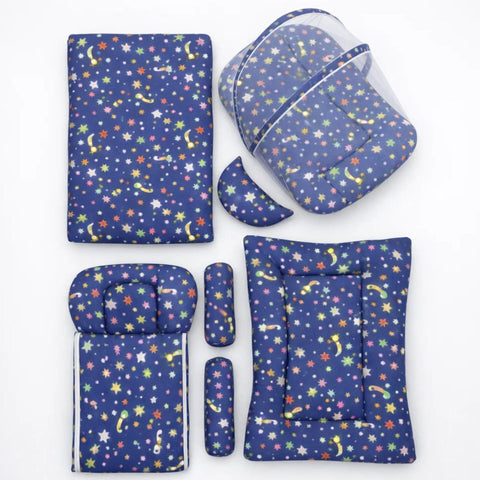 8 Pieces - Cotton Bedding Set - Navy - Small Stars - 26