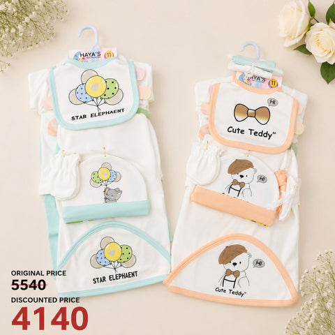 Newborn Welcome Bundle - Pack of 2 Starter Sets - Green Elephant & Peach Teddy