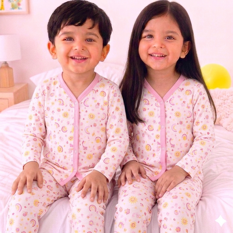 Cotton Jersey Night Suit - Pink - Rainbow Sunshine - 26 - TBS