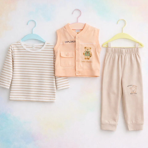 Small Things - 3 Pieces - Suit Set - Peach - Explorer Bear