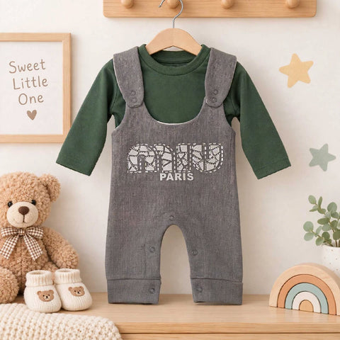 Winter Fashion Dungaree Set - MIU GREY | Warm & Cozy Baby Outfit (0 to 12 Months)