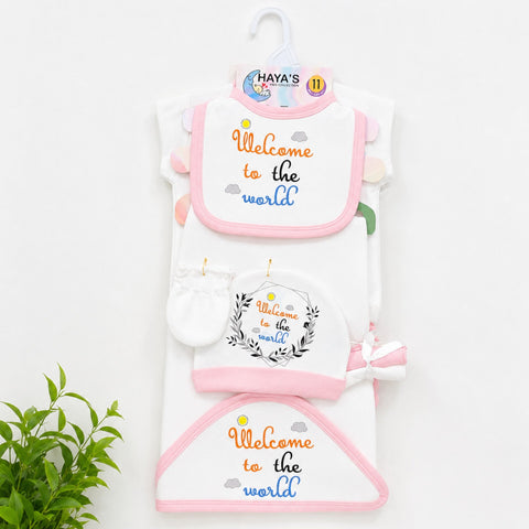 Newborn Starter Set - Cotton Interlock - 11 Pieces - Welcome - Pink