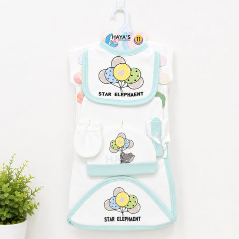 Newborn Starter Set - Cotton Interlock - 11 Pieces - Elephant - Green