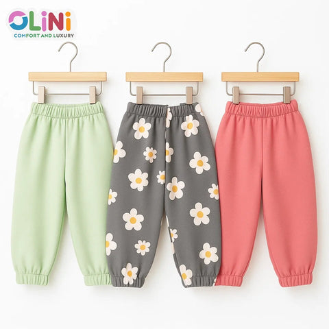 OLINI - Pack of 3 - Fleece Trousers - Green Pink Grey - 25