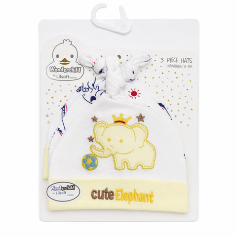 Wonderchild - Pack of 3 Hats - Yellow -  Cute Elephant