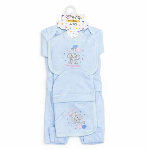 Baby Care - Cotton Jersey - 6 Pieces - Elephant - Starter Set - Blue
