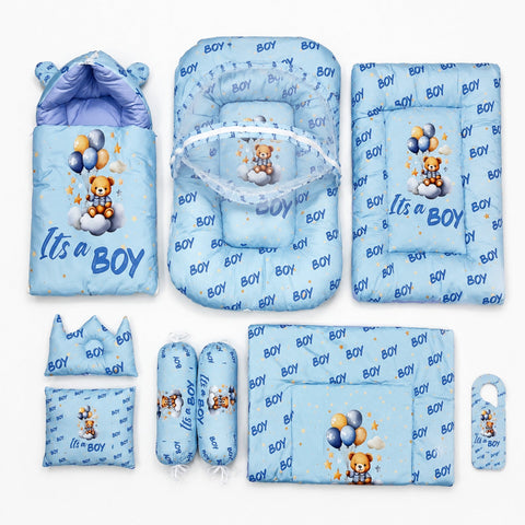 8 Pieces - Cotton Bedding Set - Blue - Balloon & Boy - 26