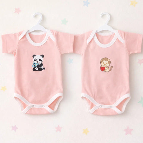 TBS - Pack of 2 - Cotton Jersey - Short Sleeve Bodysuits - Pink & Pink