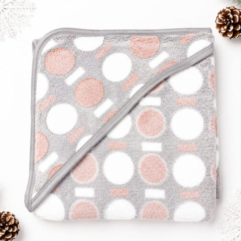 Plush Fleece Newborn Wrapping Sheet Grey Round Print 30×30 Inches | Soft Baby Swaddle Blanket