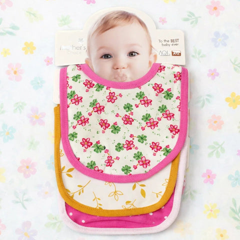Carte - Pack of 3 -  Printed Bibs - Pink - Flowers