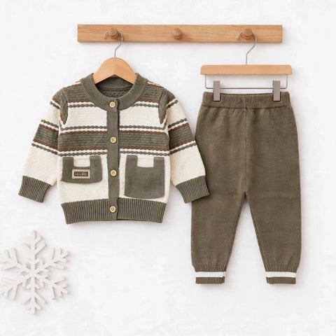 Imported Wool Baby Suit Set – Buttoned Shirt & Trouser Green Pocket | Winter Clothing Set | 0–2 Years