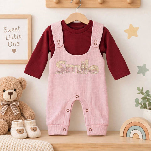 Winter Fashion Dungaree Set - SMILE | Warm & Cozy Baby Outfit (0 to 12 Months)