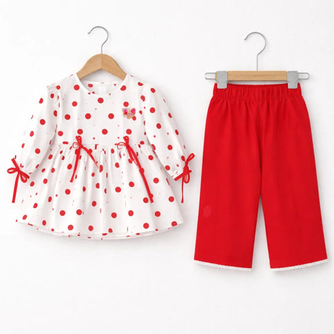 AG - 2 Pieces - Frock Set - Red - Polka