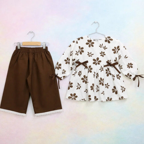 AG - 2 Pieces - Frock Set - Brown - Flower & Leaves