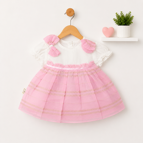 Infant Frock Set - 3 Pieces - Stripes - Pink