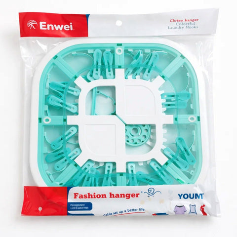 Enwei - Laundry Hangers - Green - 18 Clips - Square